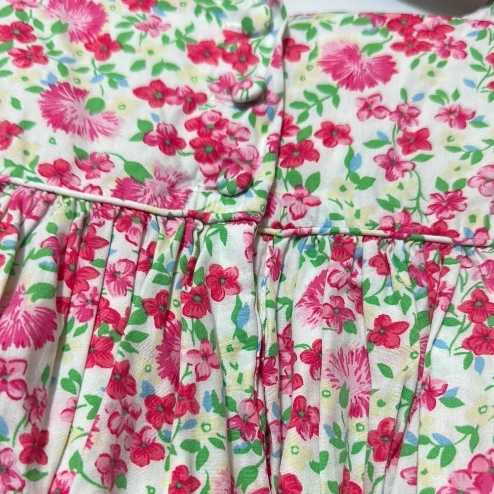 Ralph Lauren Smocked White and Pink Sundress with Square Neck